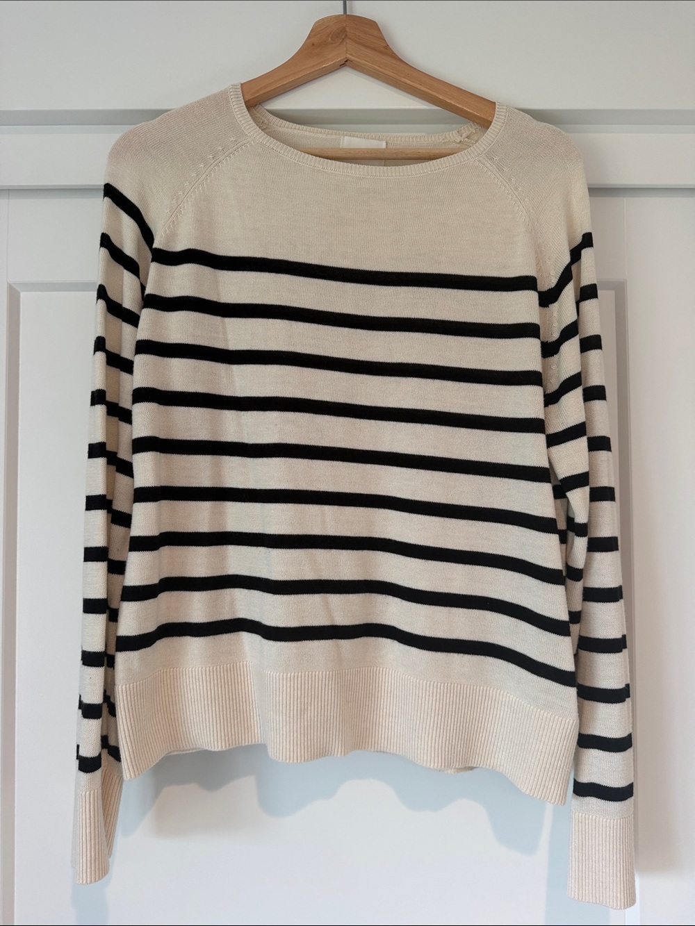 H&M Cream and Black Striped Crewneck Sweater